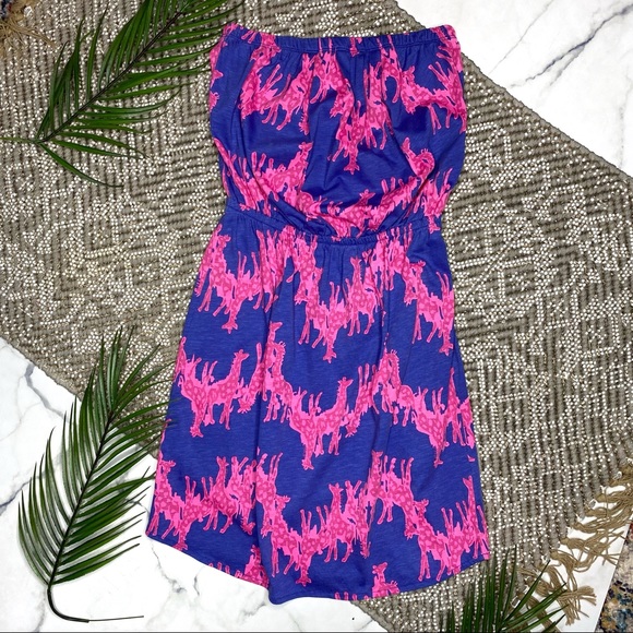 Lilly Pulitzer Iris Blue Windsor Dress Neck in Neck Giraffe XS